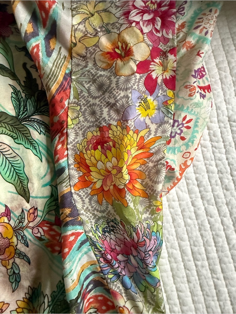 Johnny Was Floral Patchwork Midi Dress in Cream, Yellow, Green, Pink - Picture 8 of 10